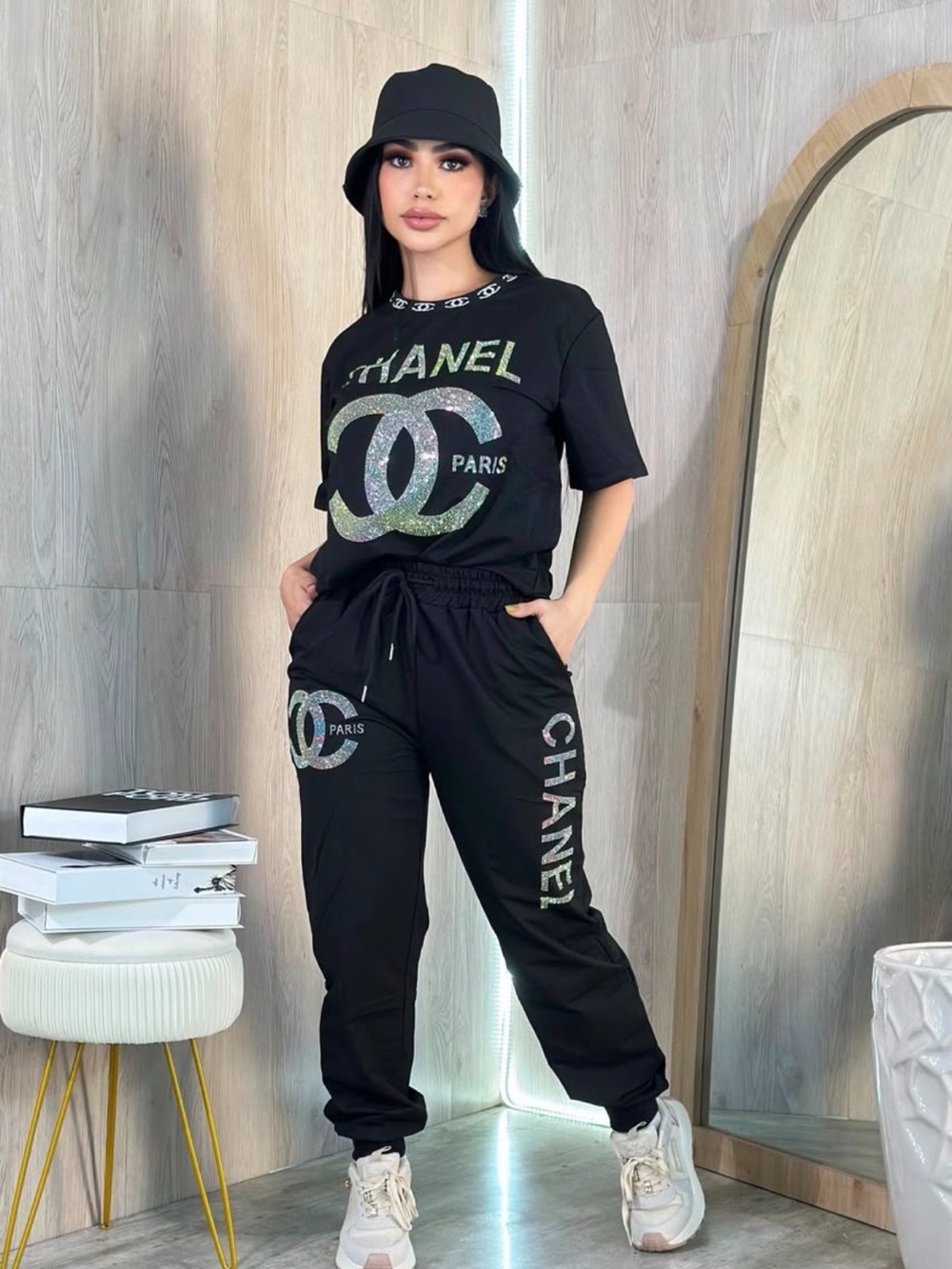 Black Jogger Set with Iridescent Logo